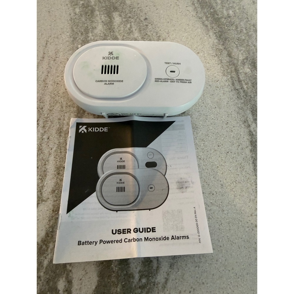 Kidde Battery-Powered Carbon Monoxide Detector LED status indicators open box